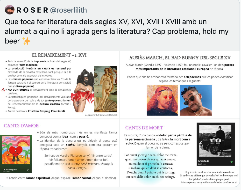 Profesora causa furor: enseña literatura poniendo como ejemplo a Rosalía y a Bad Bunny
