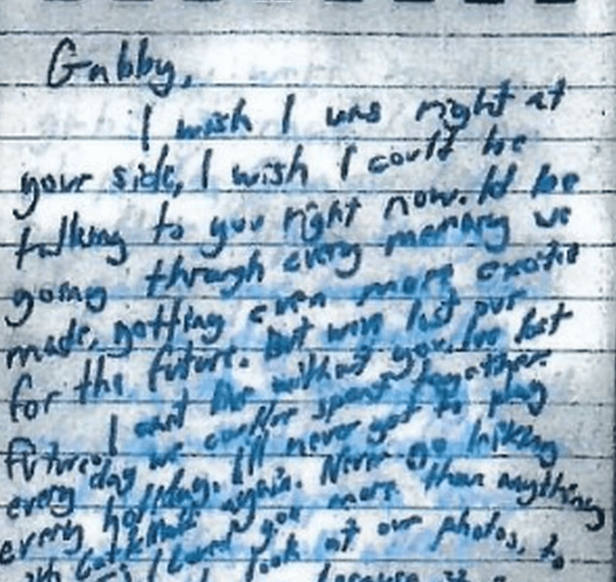Sale a la luz la carta que escribió el asesino de la influencer Gabby Petito