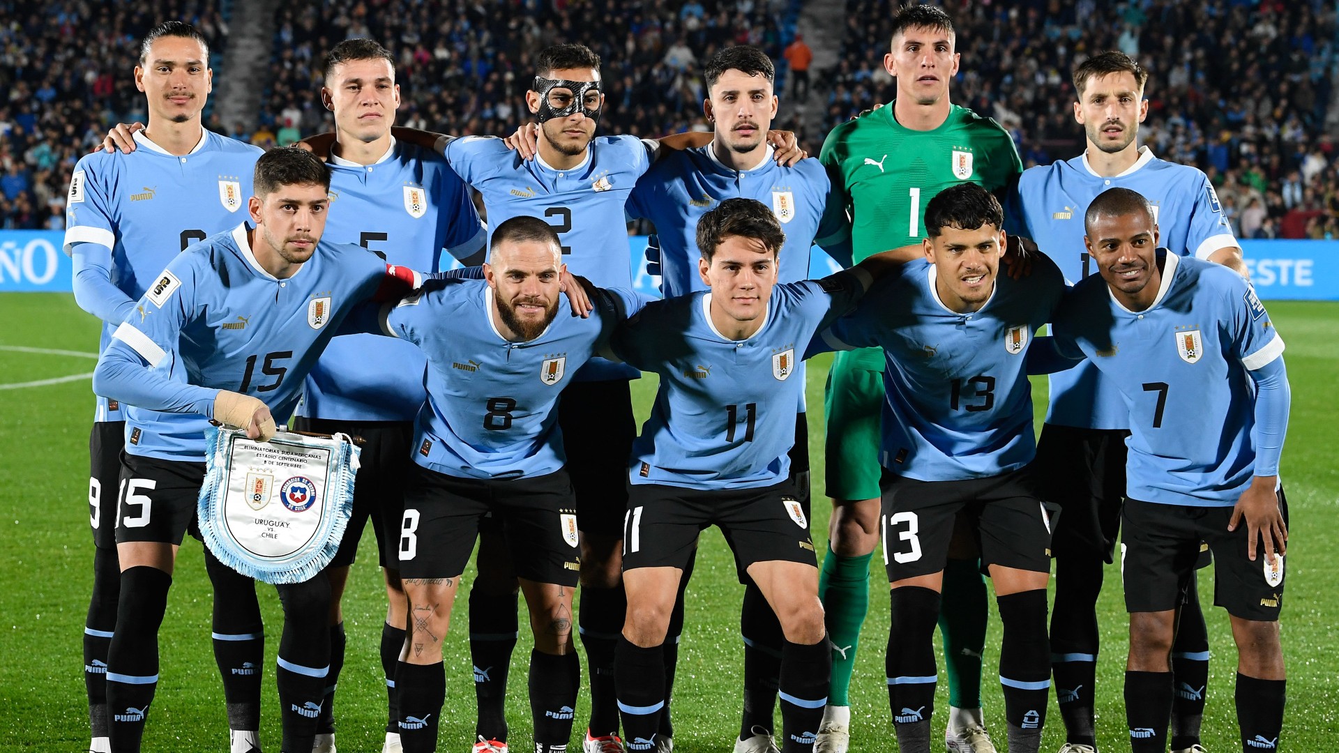 Uruguay line up before their 2026 World Cup qualifier against Chile