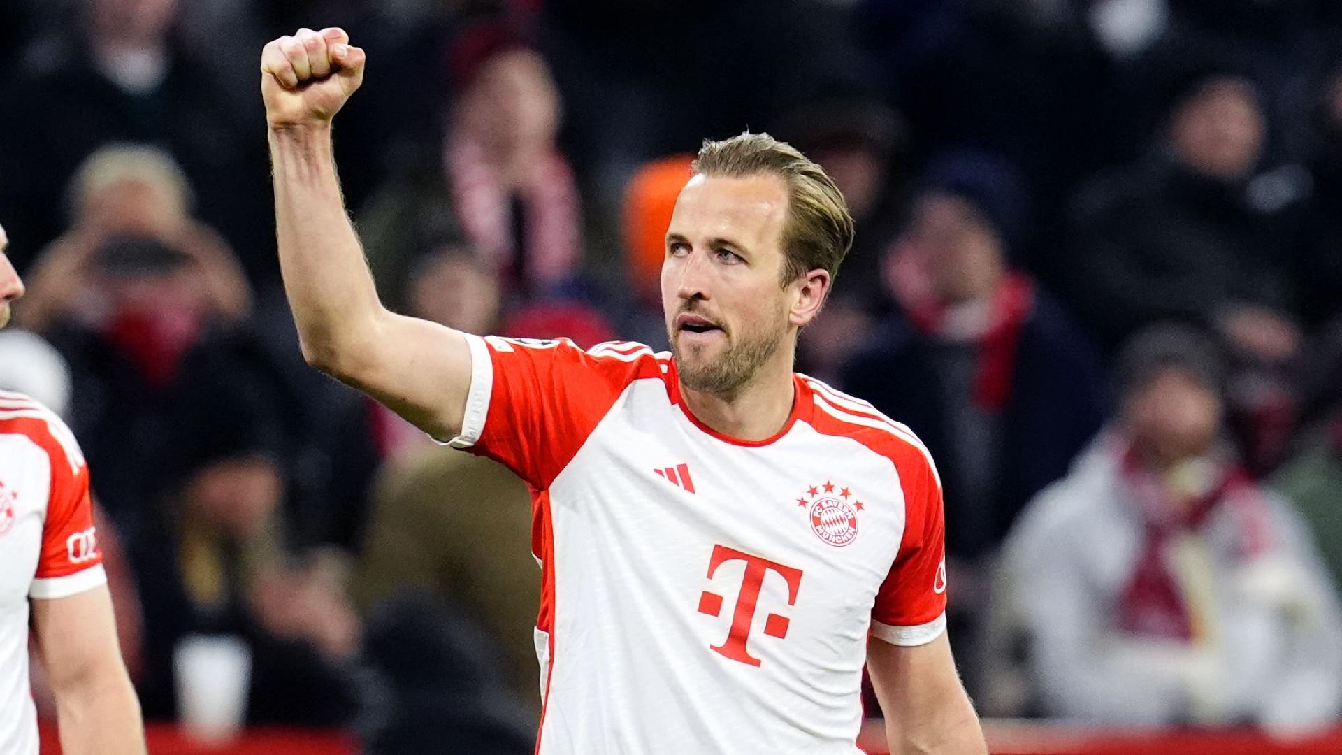 Bayern Munich’s Harry Kane celebrates at the end of their quarter-final win over Arsenal (Nick Potts/PA Wire)